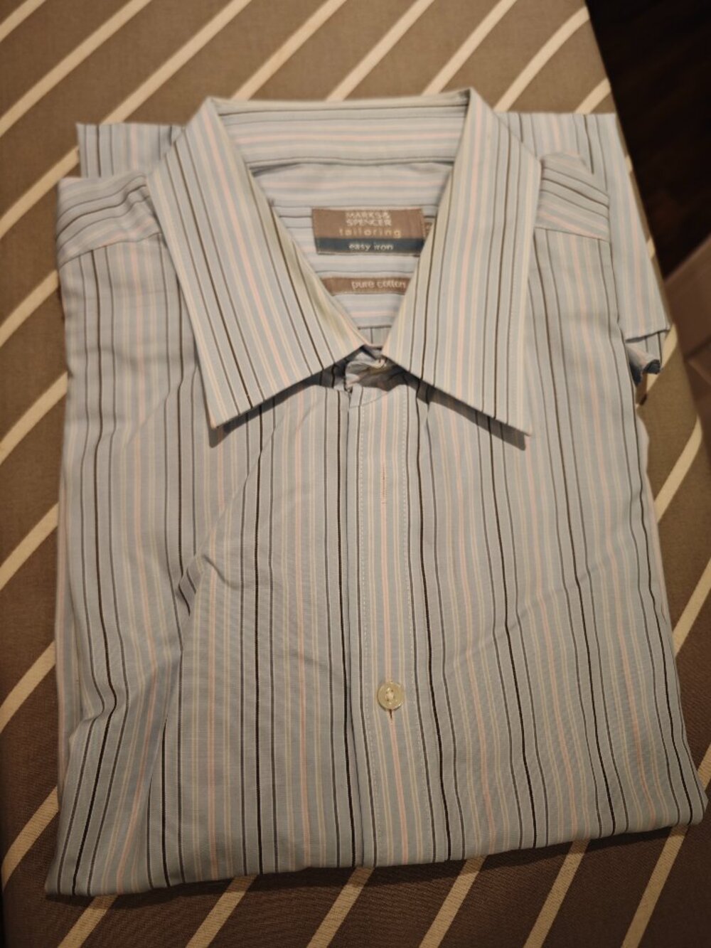 Marks & Spencer Tailoring easy iron pure cotton blue strip dress shirt